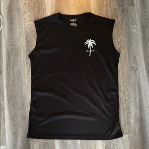 Black Sleeveless Top with Palm Tree Design